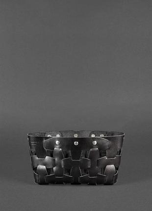 Шкіряна плетена жіноча сумка пазл s вугільно-чорна3 фото