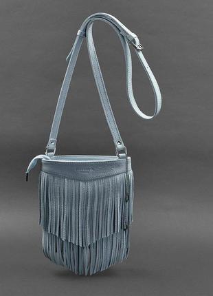 Шкіряна жіноча сумка з бахромою міні-кроссбоді fleco блакитна5 фото