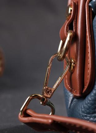 Оригинальный кожаный клатч в модном цвете с интересной защелкой vintage 22428 синий10 фото