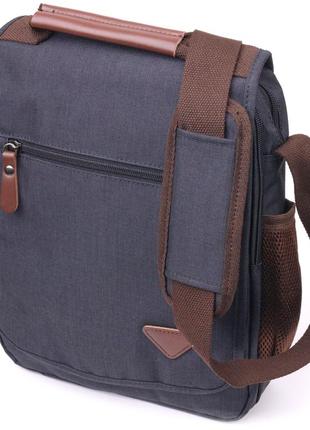 Вертикальная мужская сумка через плечо текстильная 21261 vintage черная