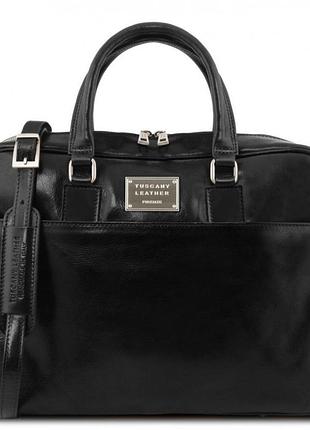 Кожаная сумка портфель для ноутбука на два отделения tuscany leather urbino tl141894 (черный)