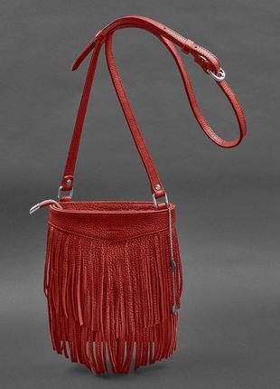 Шкіряна жіноча сумка з бахромою міні-кроссбоді fleco червона2 фото