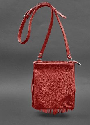 Шкіряна жіноча сумка з бахромою міні-кроссбоді fleco червона4 фото