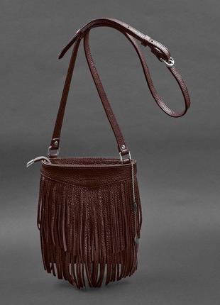 Шкіряна жіноча сумка з бахромою міні-кроссбоді fleco бордова5 фото
