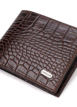 Чоловічий гаманець без застібки з натуральної шкіри з тисненням під крокодила canpellini 21763 коричневий