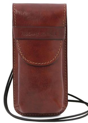 Эксклюзивный кожаный футляр для очков/смартфона большой размер tl141321 (коричневый)
