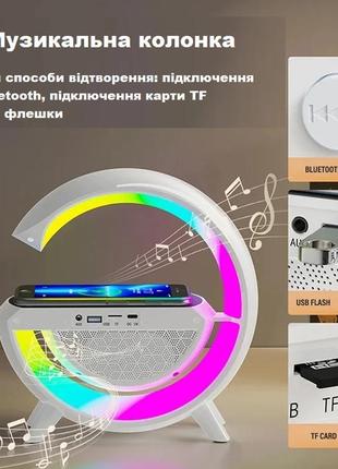 Ночник бездротова зарядка bluetooth колонкою led настільний годинник кращий товар7 фото