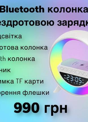 Ночник бездротова зарядка bluetooth колонкою led настільний годинник кращий товар1 фото