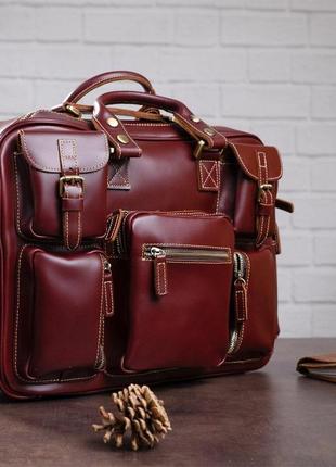 Дорожня сумка-портфель vintage 14776 бордова8 фото