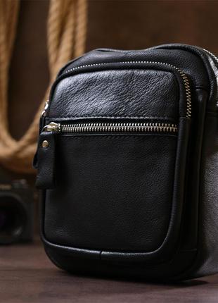 Компактна чоловіча сумка з натуральної шкіри vintage 20477 чорний7 фото