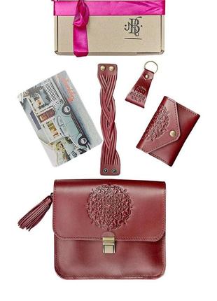 Жіночий подарунковий набір шкіряних аксесуарів бордо краст4 фото