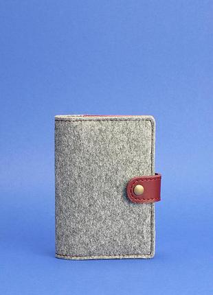 Фетрова обкладинка для паспорта 3.0 з шкіряними бордовими вставками