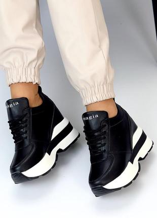 Сникерсы женские кроссовки экокожа черный и белый7 фото