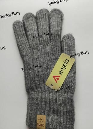 Женские теплые серые перчатки.4 фото