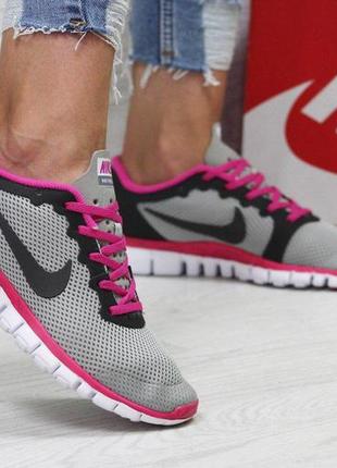 Женские кроссовки летние nike free run 3.0,серые с розовым2 фото