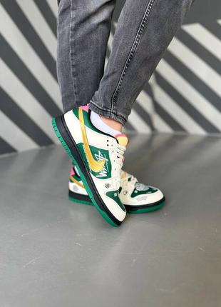 Мужские кроссовки зеленые с белым в стиле nike sb dunk low x stussy4 фото