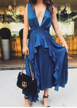 Сукня з рюшами синя плаття принт зігзаги8 фото