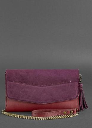 Жіноча шкіряна сумка еліс бордова велюр krast2 фото