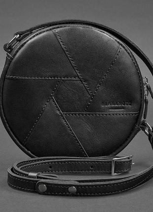 Шкіряна кругла жіноча сумка бон-бон krast чорна8 фото