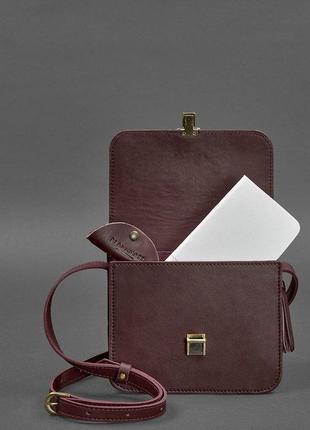 Шкіряна жіноча бохо-сумка лілу бордова krast3 фото