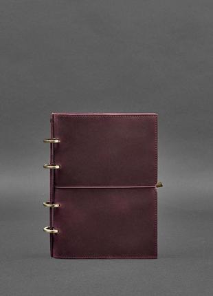 Шкіряний блокнот а5 на кільцях (софт-бук) 9.0 в м'якій бордовій обкладинці