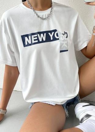 Базовая футболка с принтом накатом new york2 фото