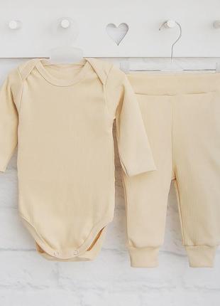 Комплект дитячий, для малюків, боді з довгим рукавом та штани, в рубчик, фактурний інтерлок, 1 міс - 2 роки3 фото
