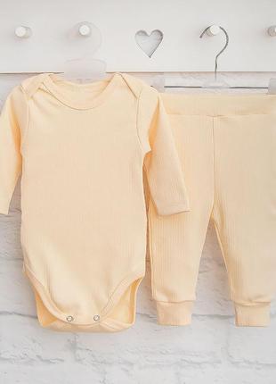 Комплект дитячий, для малюків, боді з довгим рукавом та штани, в рубчик, фактурний інтерлок, 1 міс - 2 роки4 фото