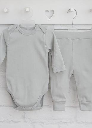 Комплект детский, для малышей, боди с длинным рукавом и штаны, в рубчик, фактурный интерлок, 1 мес - 2 года