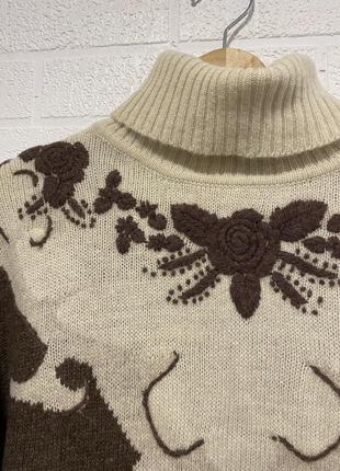Винтажный свитер шерсть шерстяной с объемной вышивкой handmade хендмейд5 фото