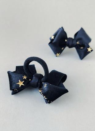 Стильные, черные бантики для волос, ручной работы.