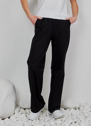 Штани прямого крою в спортивному стилі, турецькій тканині на бавовняній основі, штани спортивні, чорні