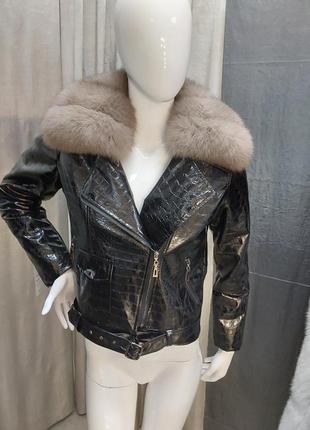 Демисезонная женская косуха куртка с натуральным мехом финского песца, 42-54 размеры8 фото