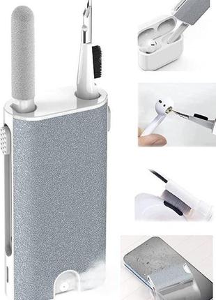 Мультифункциональный набор для чистки телефона и наушников 5 в 1 серый