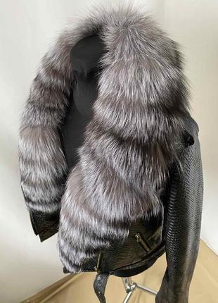 Неймовірної краси жіноча демісезонна косуха рептилія куртка шкіряна з фінською чорнобуркою, 42-54 розміри3 фото