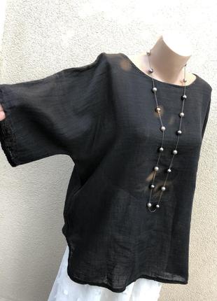 Чёрная блуза,рубаха реглан,этно,бохо стиль,хлопок-лен,большой размер6 фото