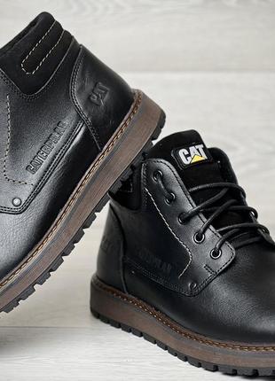 Шкіряні зимові черевики на хутрі cat black boots