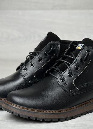 Кожаные зимние ботинки на меху school cat black boots2 фото