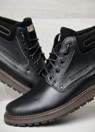 Кожаные зимние ботинки на меху school cat black boots4 фото