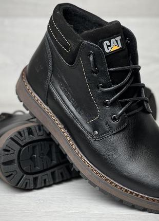 Кожаные зимние ботинки на меху school cat black boots5 фото