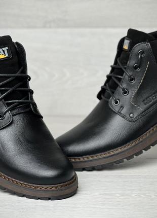 Кожаные зимние ботинки на меху school cat black boots8 фото