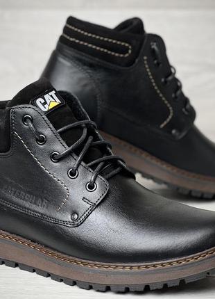 Кожаные зимние ботинки на меху school cat black boots9 фото