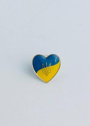 Значок на одяг dobroznak серце україни з тризубцем і позолоченим покриттям1 фото