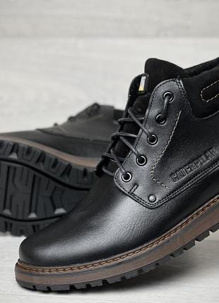 Кожаные зимние ботинки на меху school cat black boots10 фото