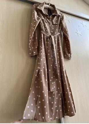 Сукня міді на ґудзиках сукня сорочка халат горошок горох з розрізами1 фото