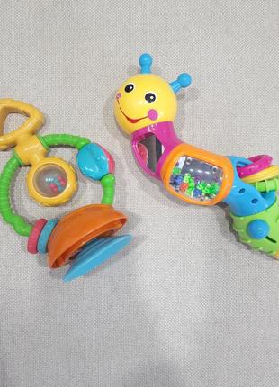 2 игрушки погремушки, на присоске для малышей touch & spin chicco, гуся limo toy