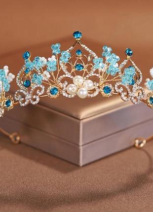 Корона принцеси ельзи для дівчинки із блакитним камінням