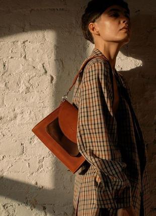 Жіноча шкіряна сумка liv коньячно-коричнева вінтажна2 фото