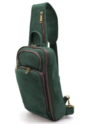 Шкіряний рюкзак-слінг на одне плече tarwa re-0910-4lx зелений колір