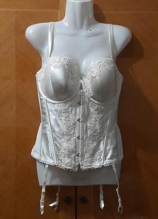 Брендовый красивый корсет пеньюар р.36 d/ 80 d от debenhams, крепление для чулок,косточки, поролон, кружево